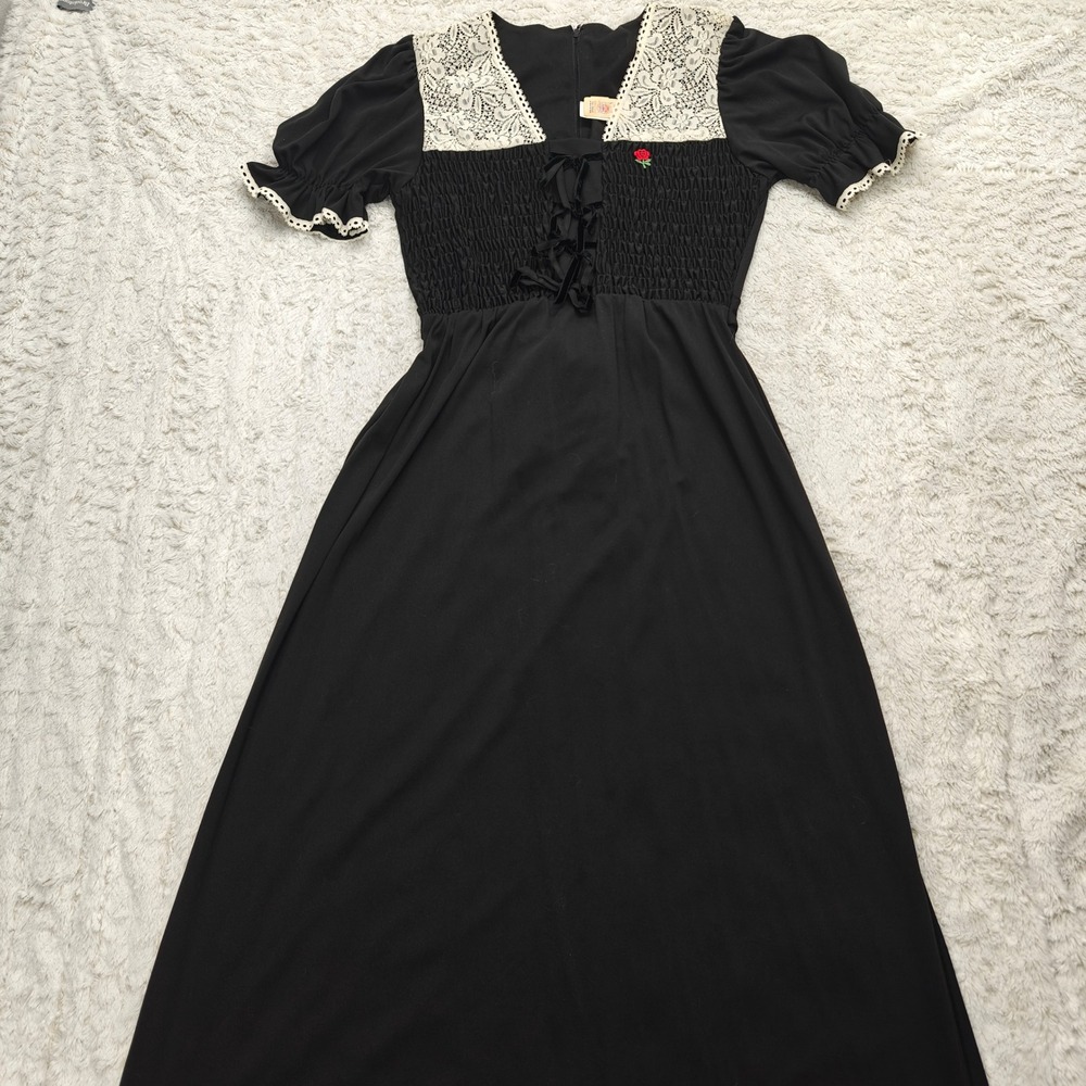VTG Victorian‎ Gothic Dress Womens Union Made Whimsigoth Romantic Vamp Lace